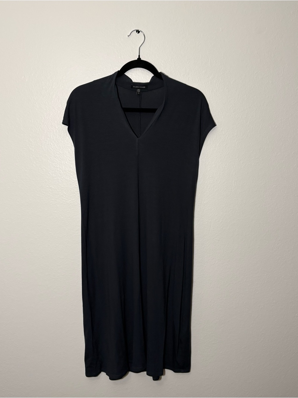 Eileen Fisher Drape V-Neck Lightweight Viscose Jersey Dress Blue xSmall